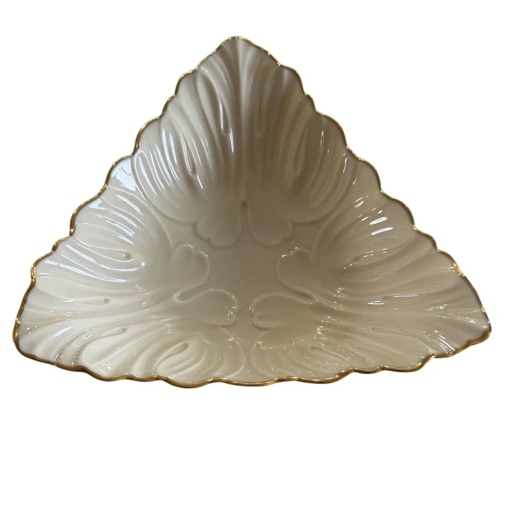 Lenox Ivory Gold Trim Triangular Leaf Bowl Scalloped Edge USA Fine China